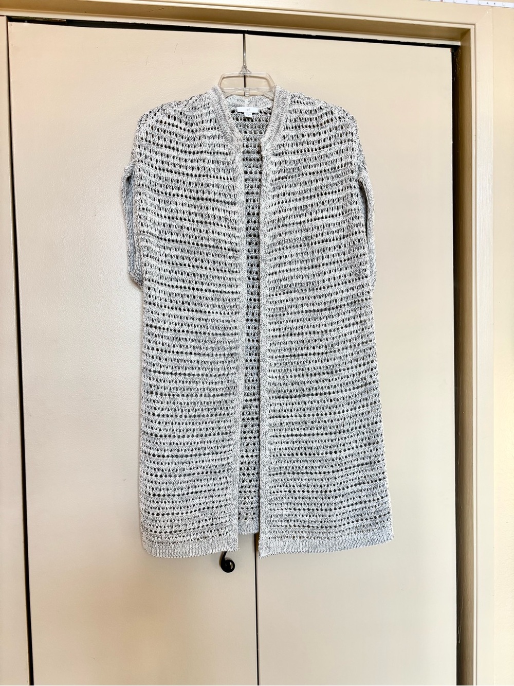 J. Jill Open Crochet Vest in Heathered Cream and Gray Tones